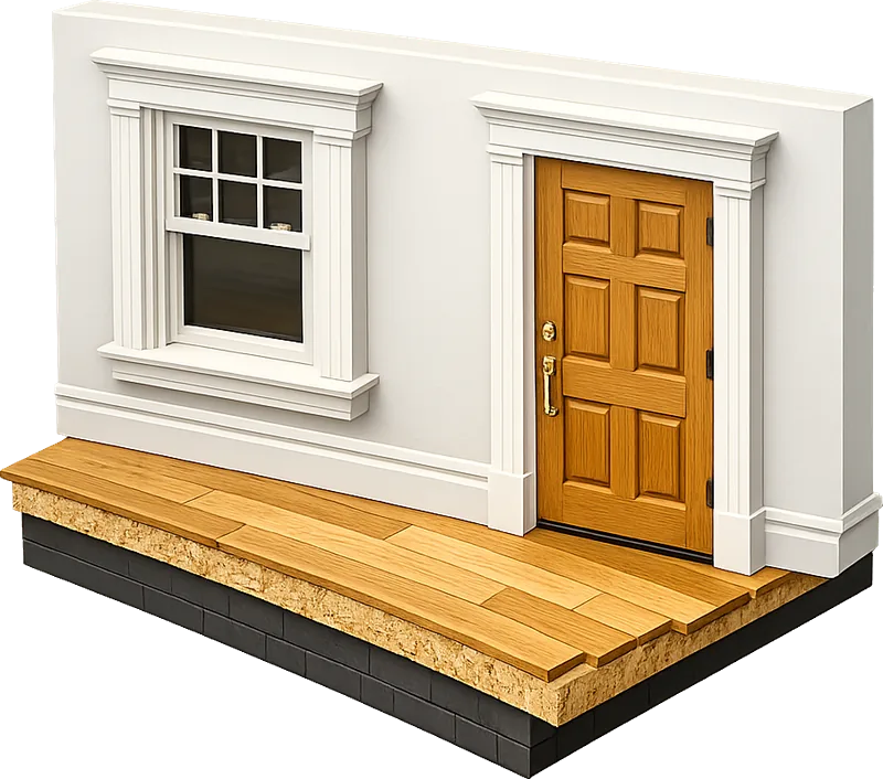 Isometric illustration of windows & doors work on a Cape Cod home