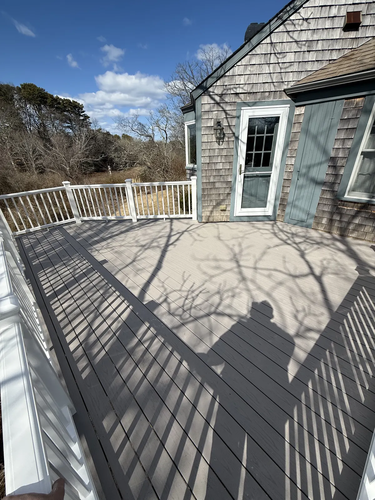 Composite decking with white railing