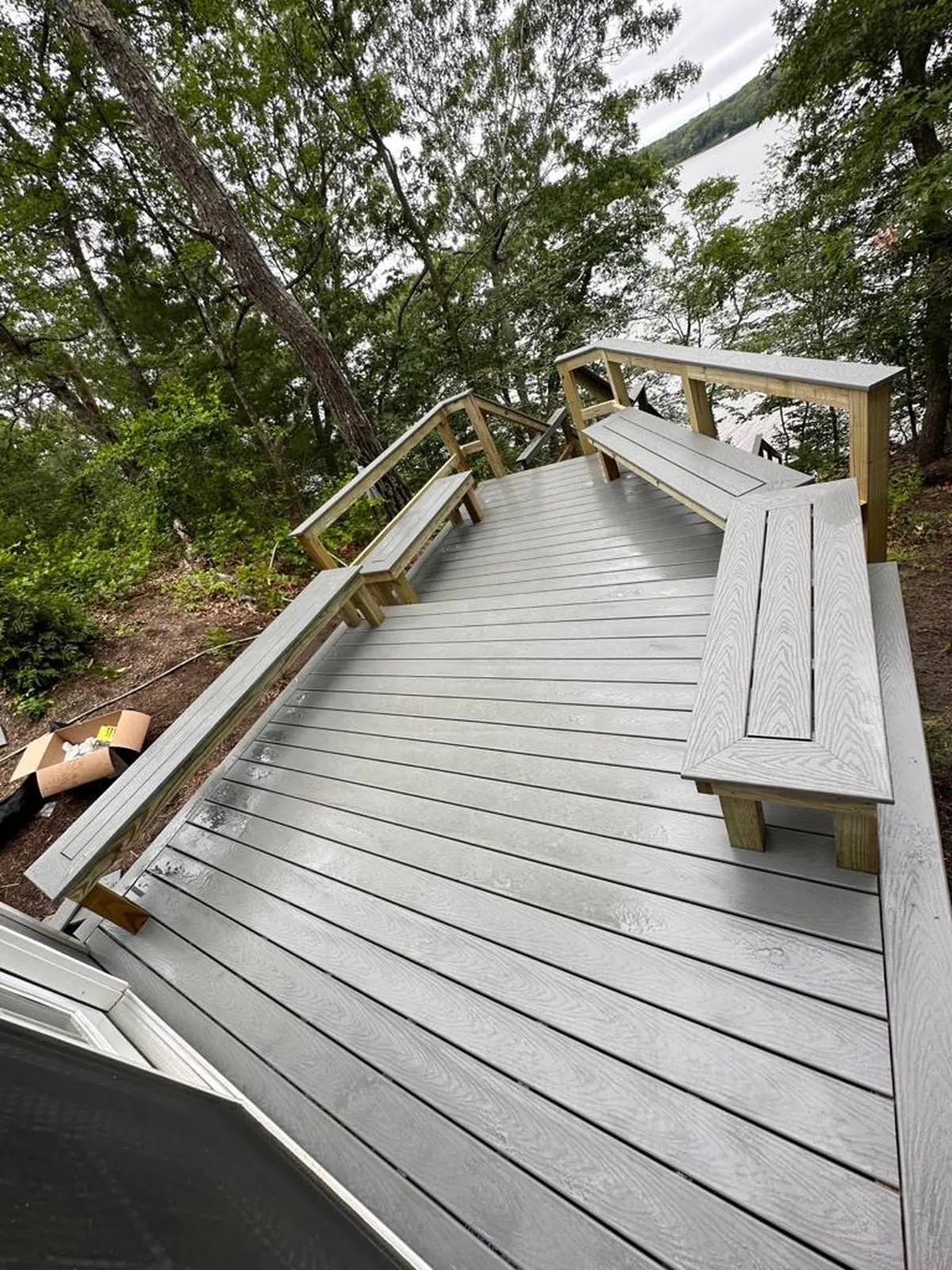 Composite deck with a built-in bench
