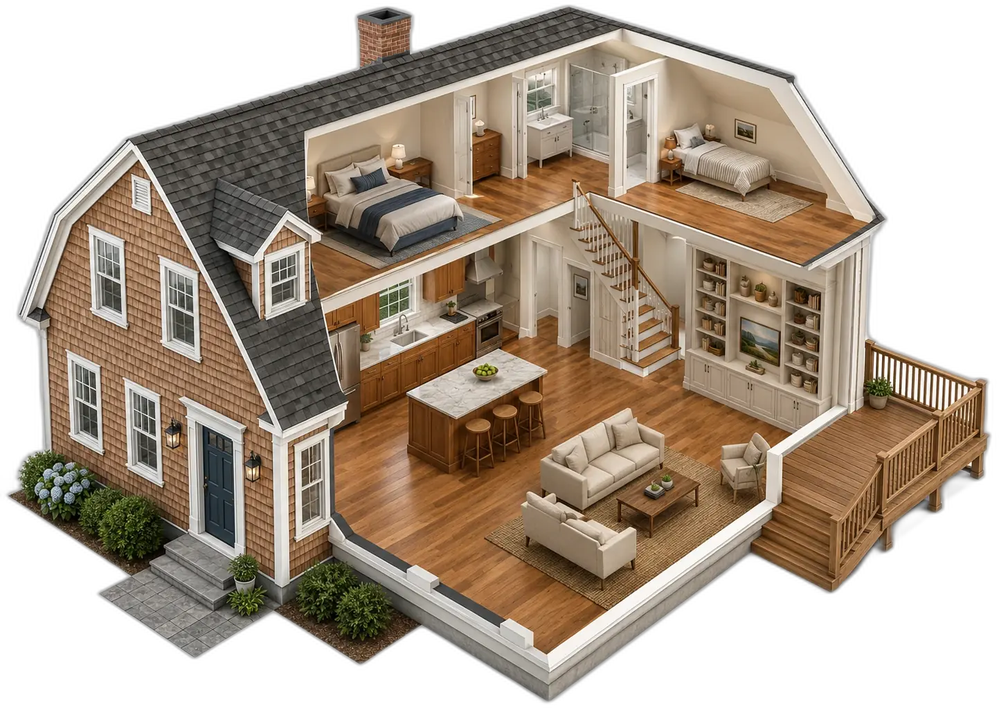Cutaway illustration of a Cape Cod home showing each service area