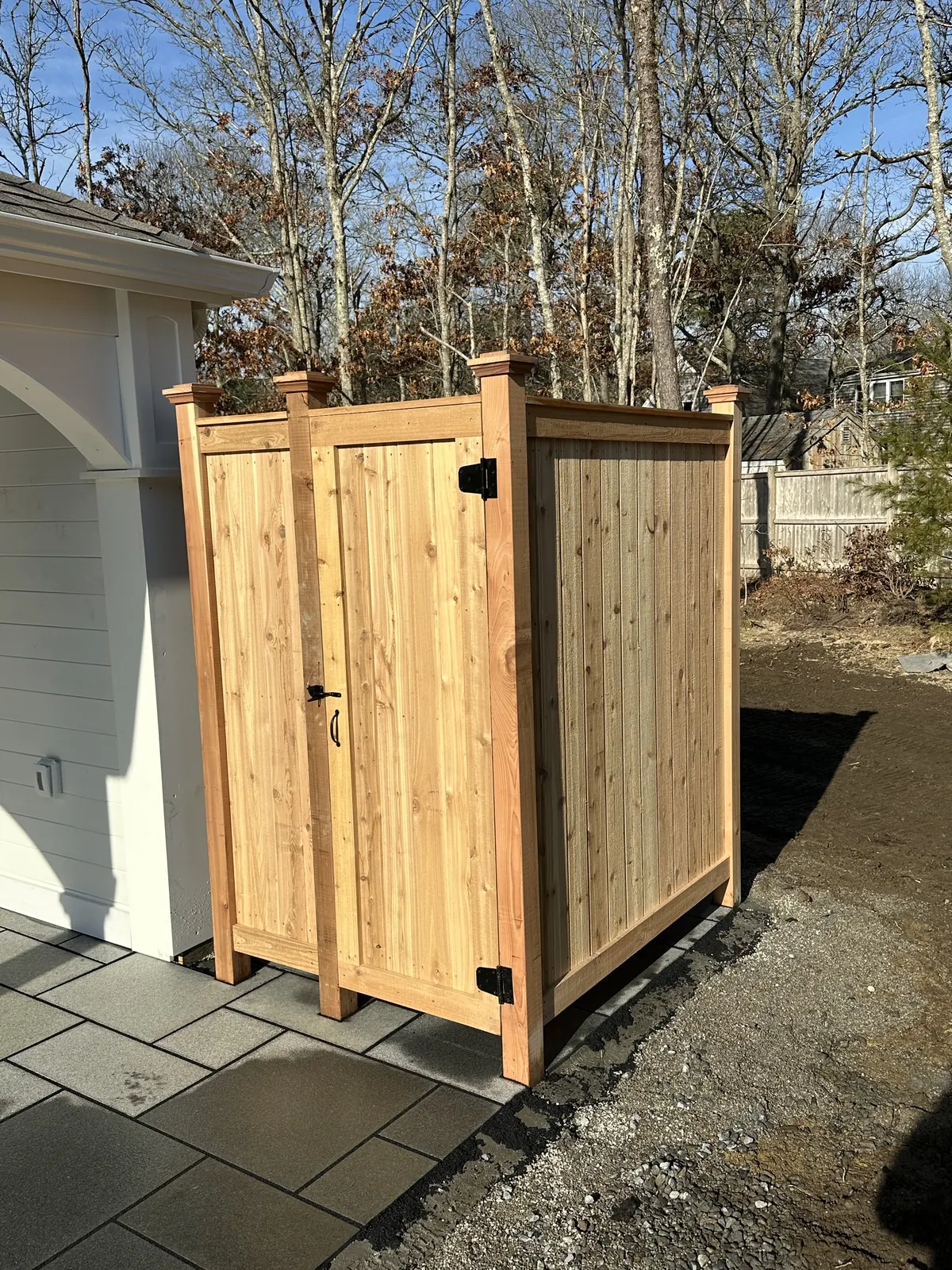 Cedar outdoor shower enclosure